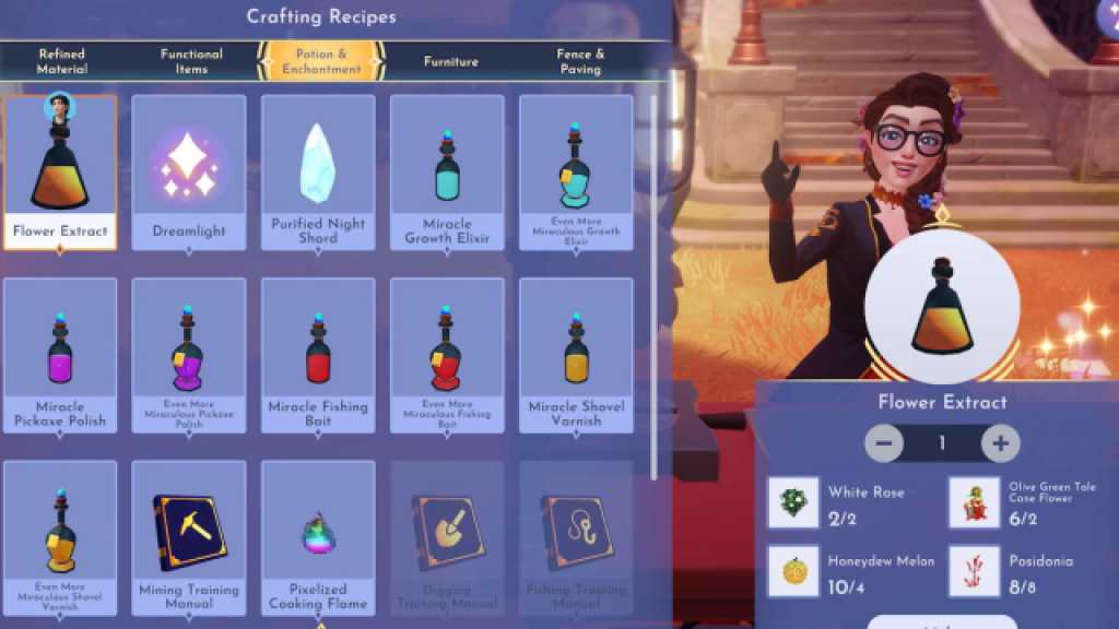 Disney Dreamlight Valley: คำแนะนำที่สมบูรณ์สำหรับภารกิจปล้นสมัยเก่า 3 สูตรสารสกัดจากดอกไม้ Dreamlight Valley Valley